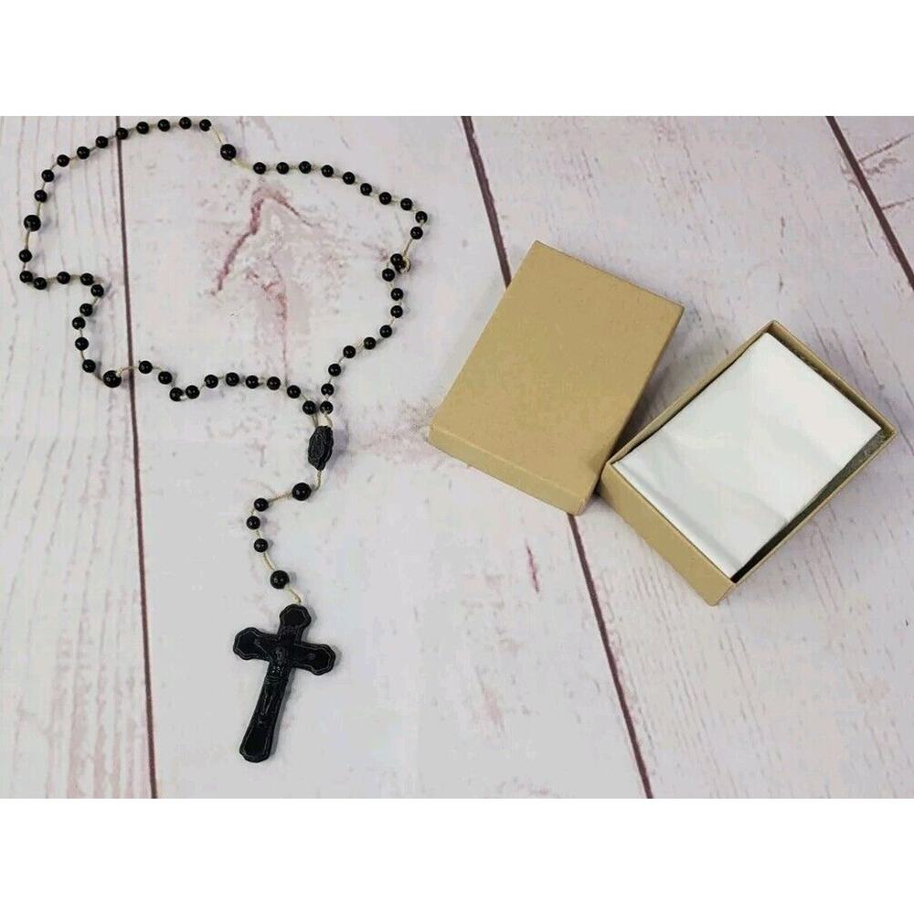Vintage Small Youth Black Crucifix Necklace Plastic Hong Kong